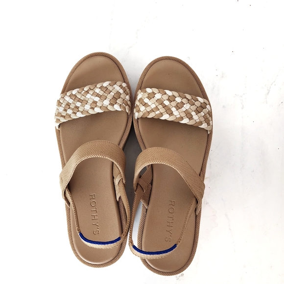 Rothy's  Lightweight Wedge Sandal Size 8 Ivory Camel Beach Sand Woven - Picture 1 of 10